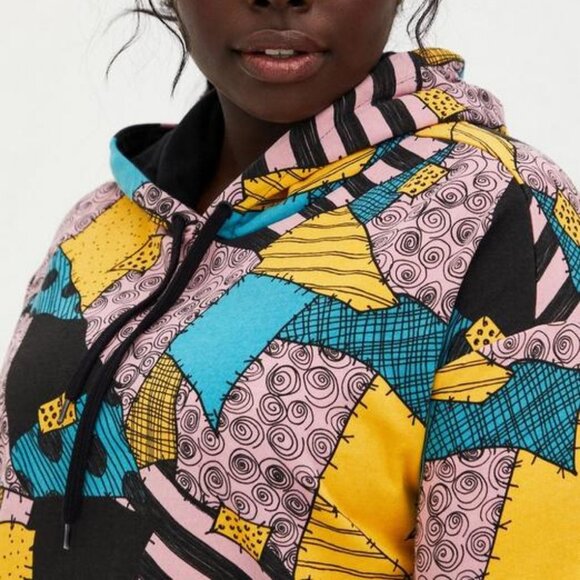 (Retired) Disney The Nightmare Before Christmas Sally Patchwork Crop Hoodie - Picture 4 of 8